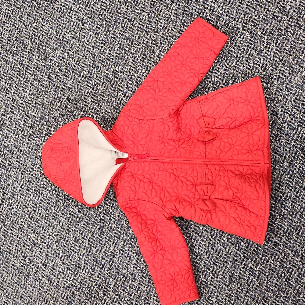Red embroidered daisy fleece lined winter coat / jacket